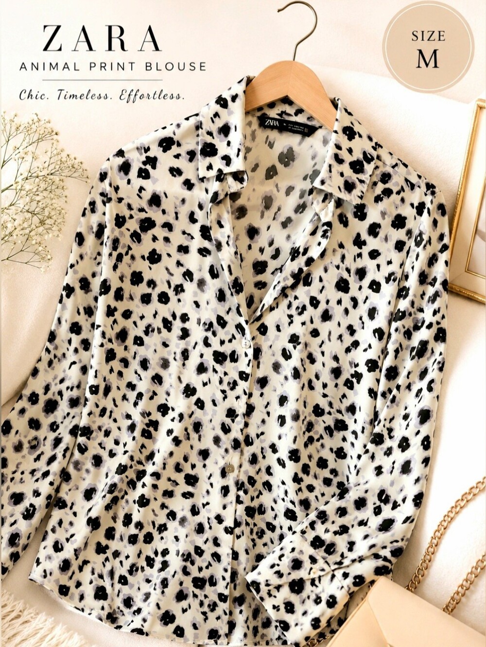 Zara Chic Animal Print Long Sleeve Blouse